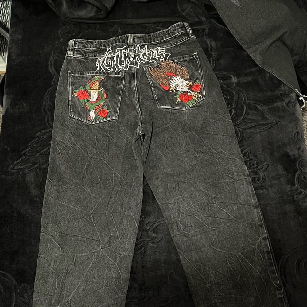 Embroidered Black Straight Men's Jeans